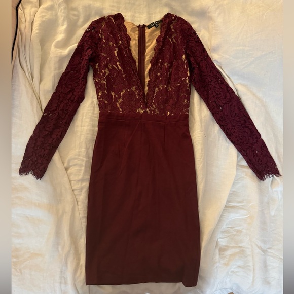 Lulu’s Swoon-er or later burgundy long sleeve lace dress - Picture 4 of 7